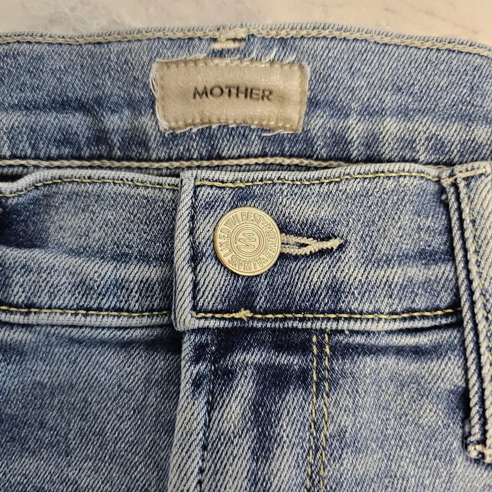 MOTHER The Mid Rise Dazzler Ankle Fray Straight Leg Light Blue Jeans 27 Preowned